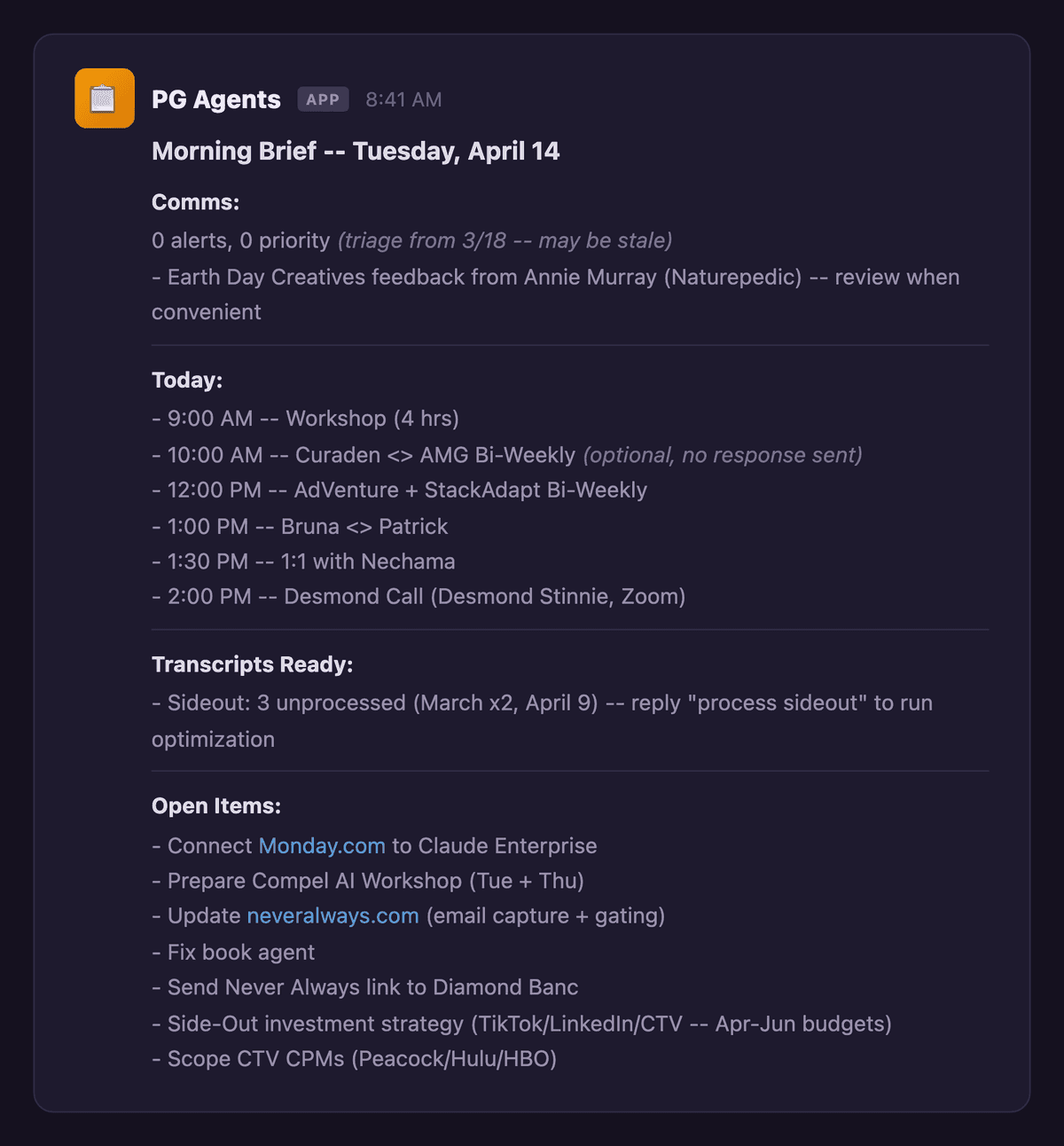 Screenshot of Morning Brief Agent